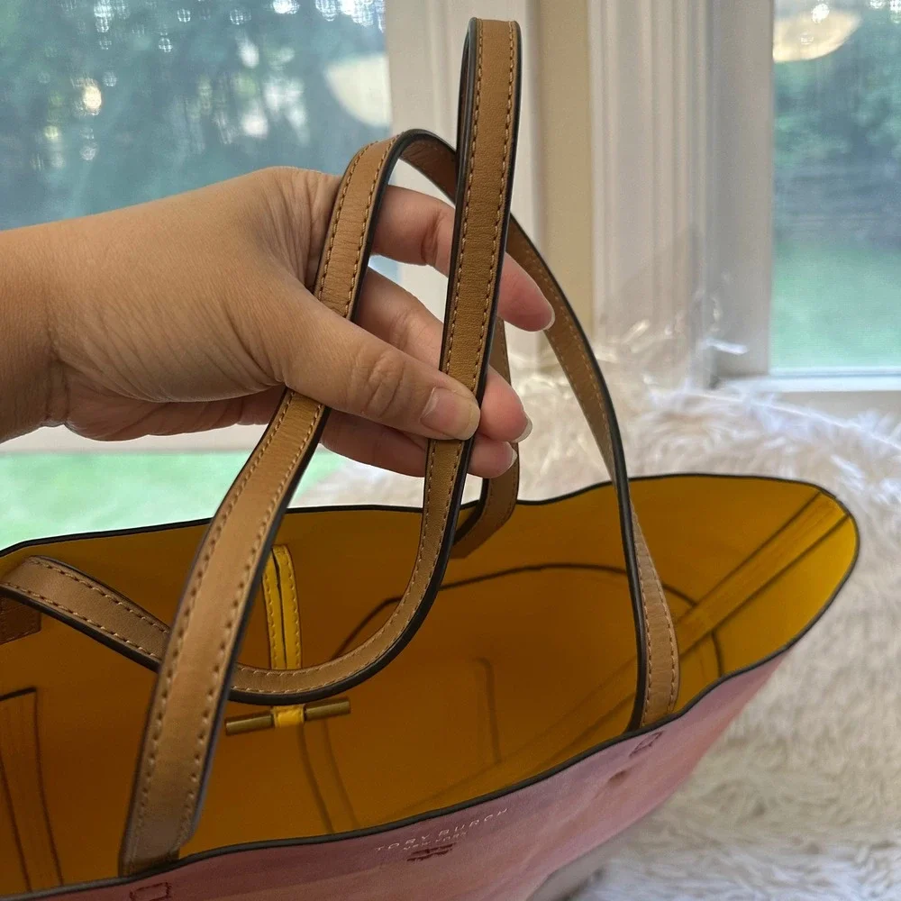 Tory Burch Striped Multicolor Leather Tote with Tan Panels